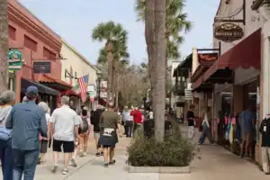 tourists walking down St. George street in St. Augustine